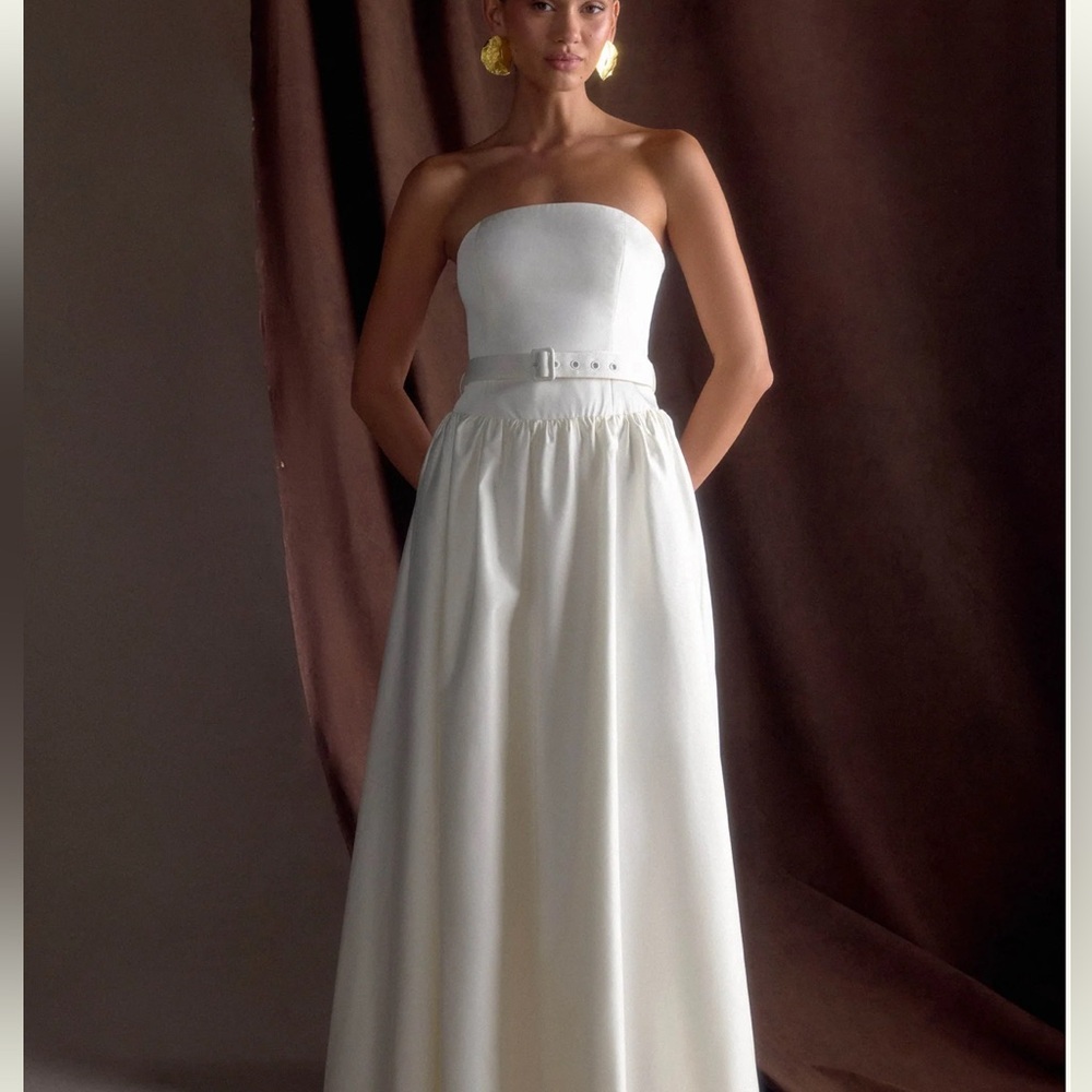 Strapless Belted Maxi Dress - White
